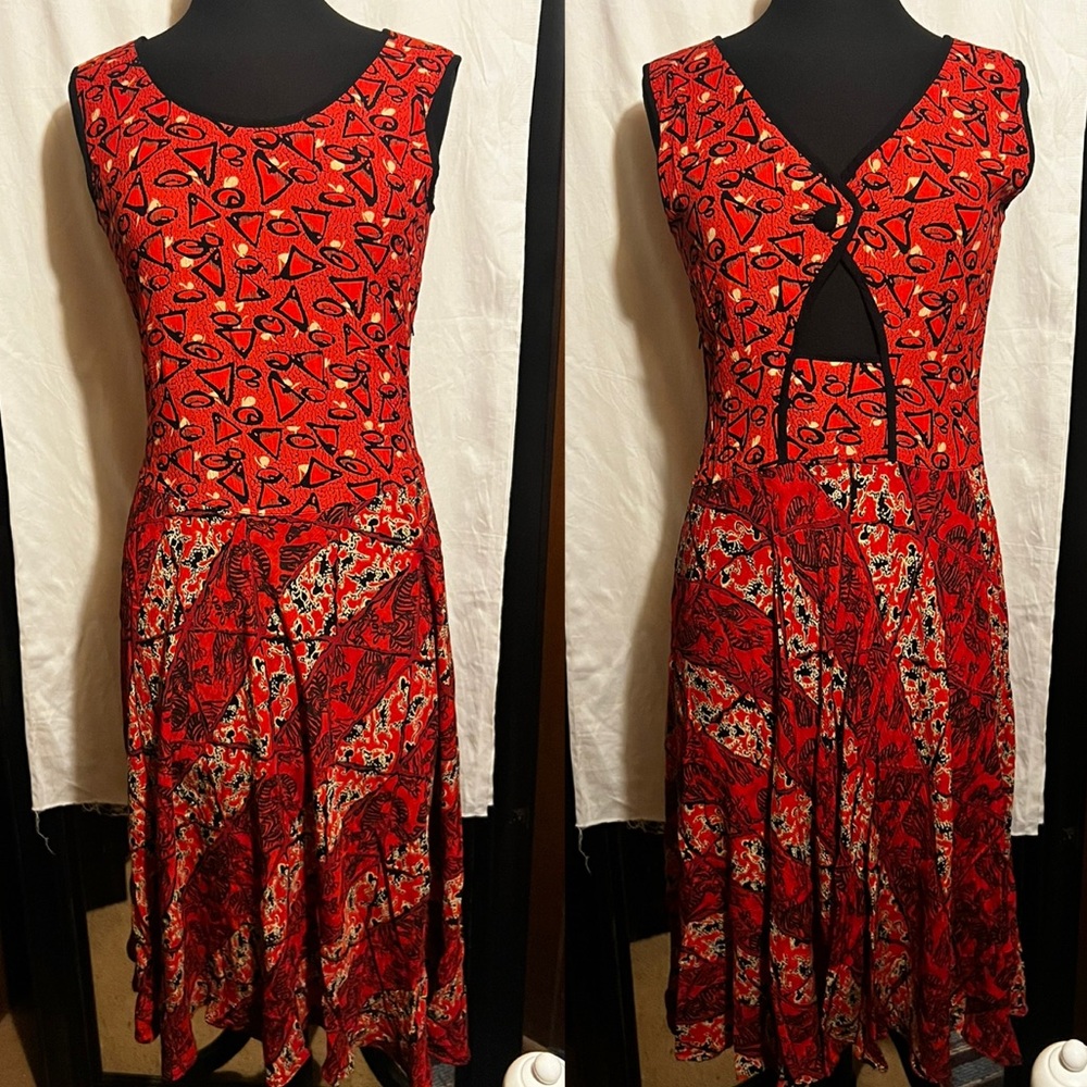 80s Carole Little Print Mixing Midi Dress